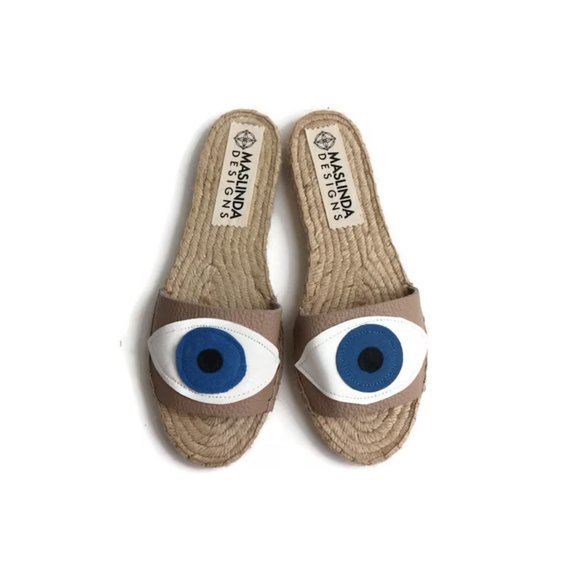 MASLINDA Evil Eye Espadrilles Slides in Beige - Picture 4 of 11